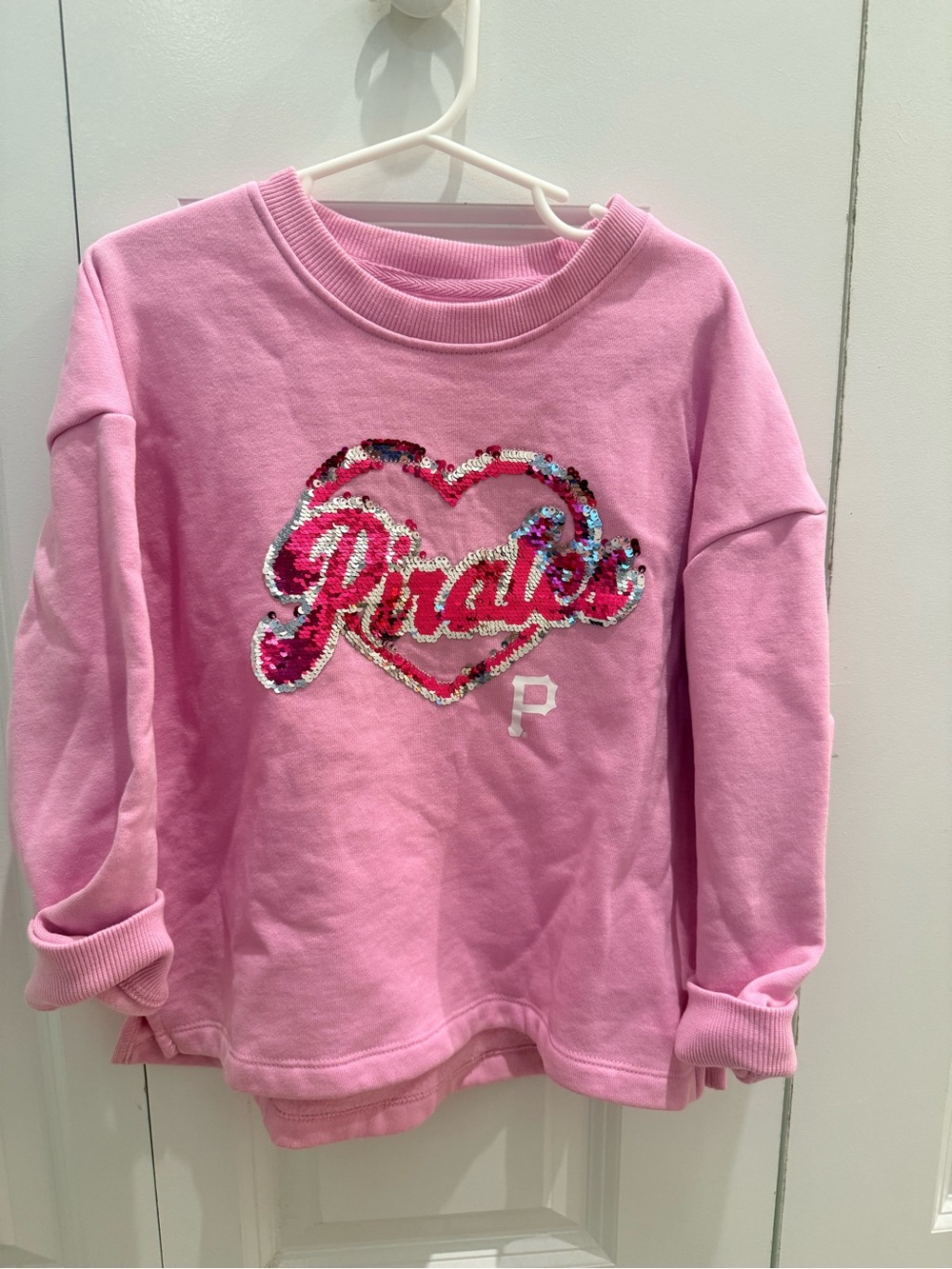 New Era Pink Sequin Pirates Heart Kids Sweatshirt